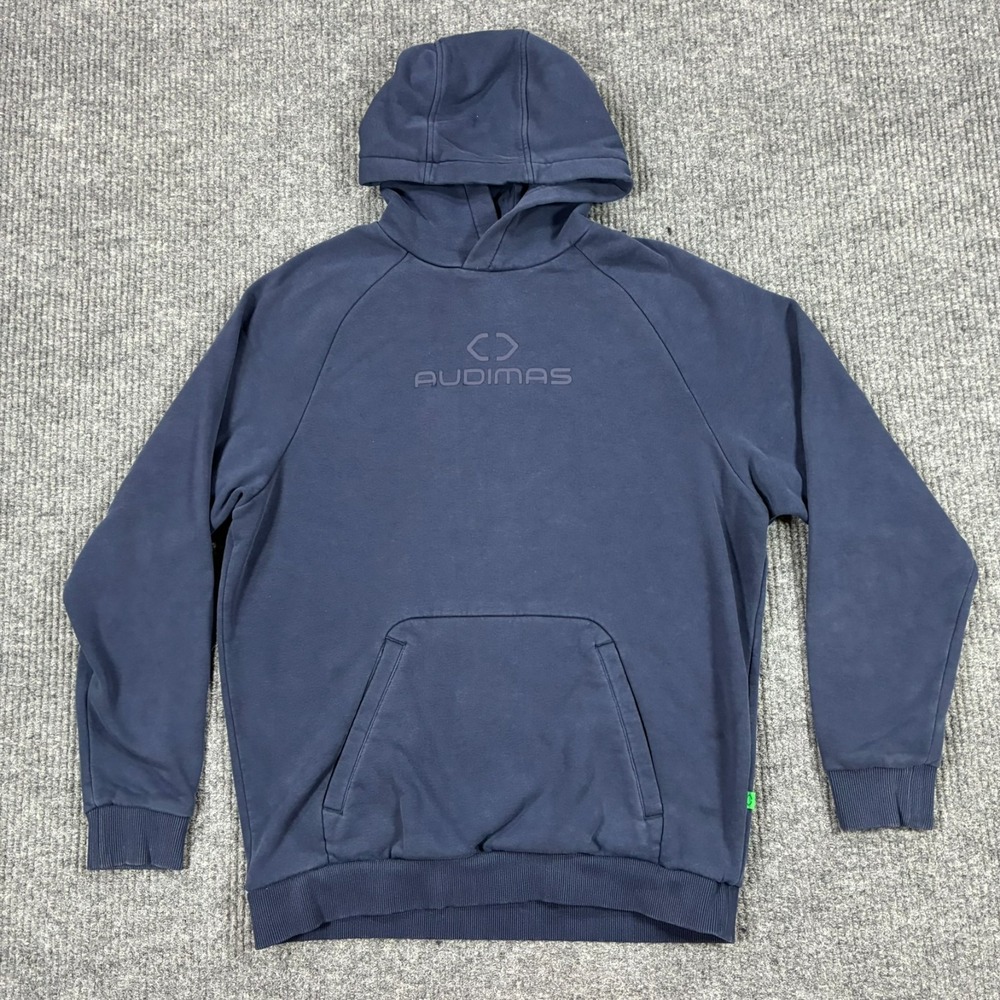 Audimas Mens Small Navy Blue Pullover Hoodie Sweatshirt Logo Kangaroo Pocket